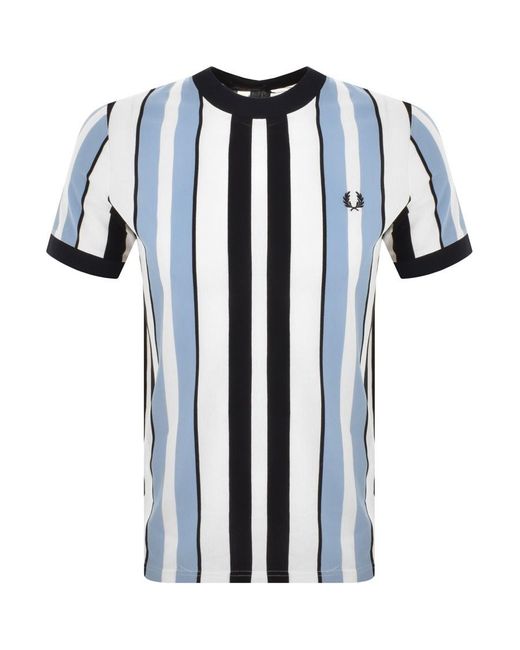Fred Perry Cotton Stripe Pique T Shirt in Blue for Men | Lyst