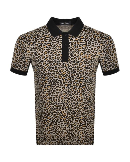 Fred Perry Black Leopard Print Polo T Shirt for men