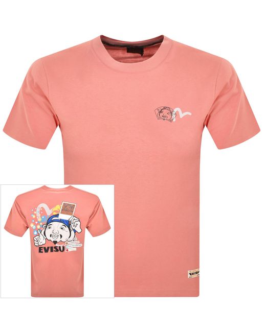 Evisu Pink Logo T Shirt for men