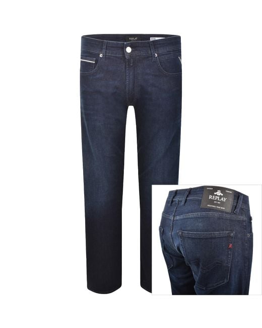 Replay Blue Grover Straight Fit Jeans Dark Wash for men