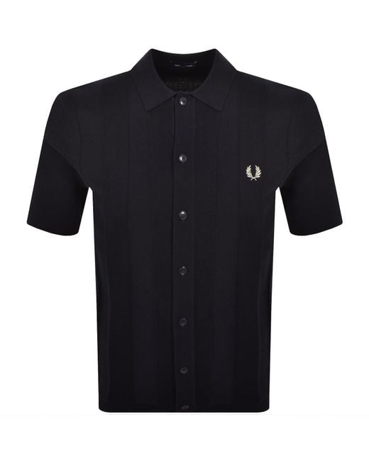 Fred Perry Blue Vertical Stripe Knit Polo Shirt for men