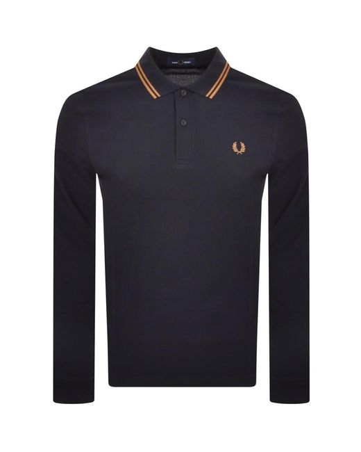 Fred Perry Blue Twin Tipped Long Sleeved Polo for men