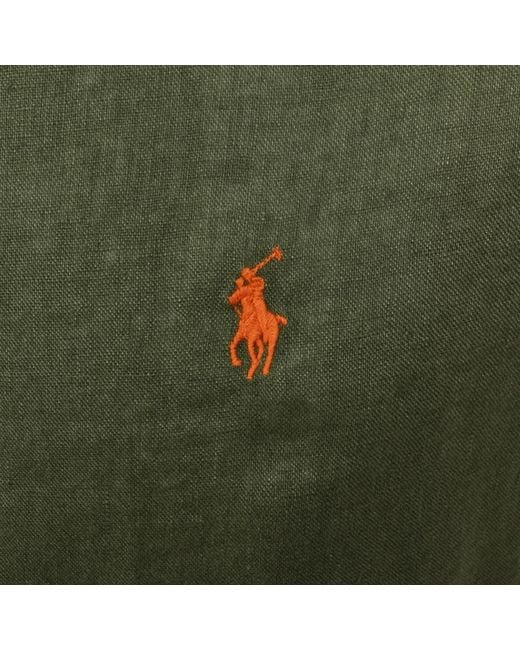 Ralph Lauren Green Linen Short Sleeve Shirt for men