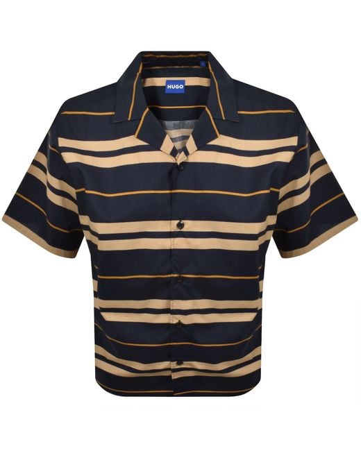 HUGO Blue Striped Shirt Dark for men