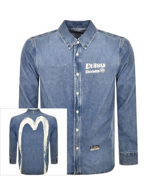 Evisu Blue Long Sleeve Denim Shirt for men