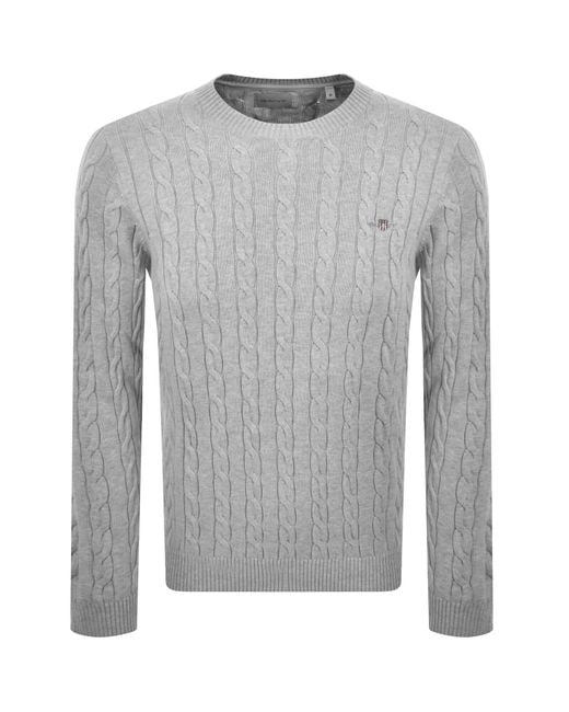 Gant Gray Classic Cotton Cable Knit Jumper for men
