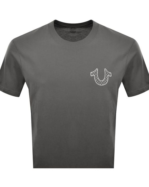 True Religion Gray Filled Script Buddha T Shirt for men