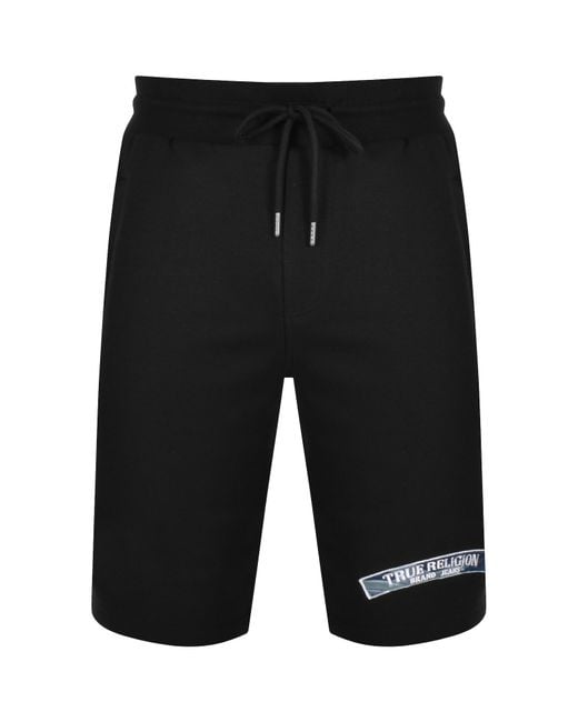 True Religion Black Arched Tab Shorts for men