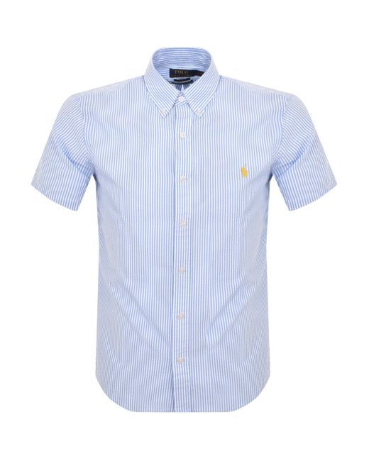 Ralph Lauren Blue Stripe Short Sleeved Shirt for men