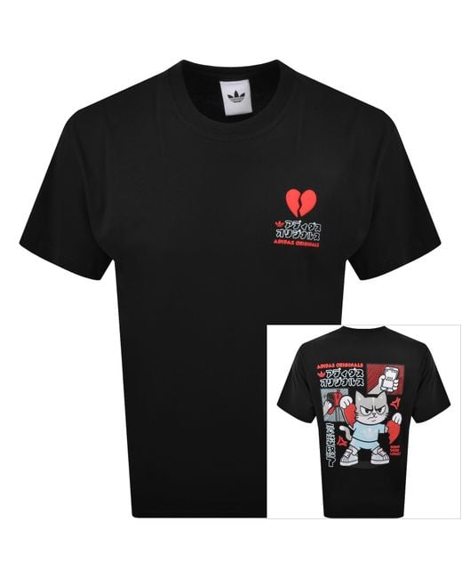 Adidas Originals Black V-Day Cat Graphic T Shirt for men