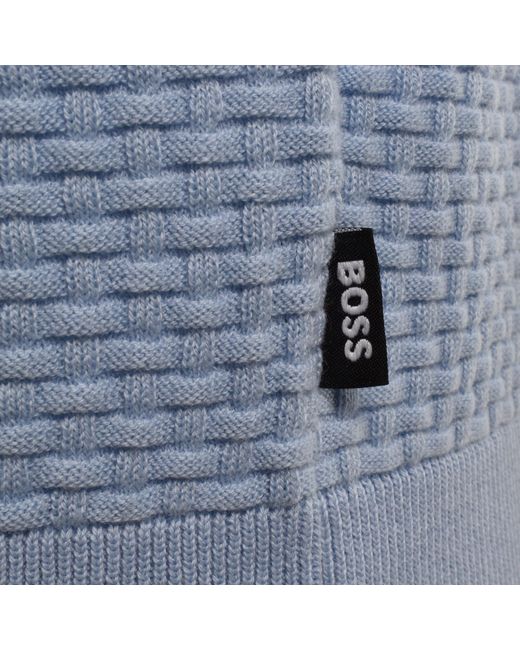 BOSS BUSINESS Blue Boss Knit Polo Jumper Light for men