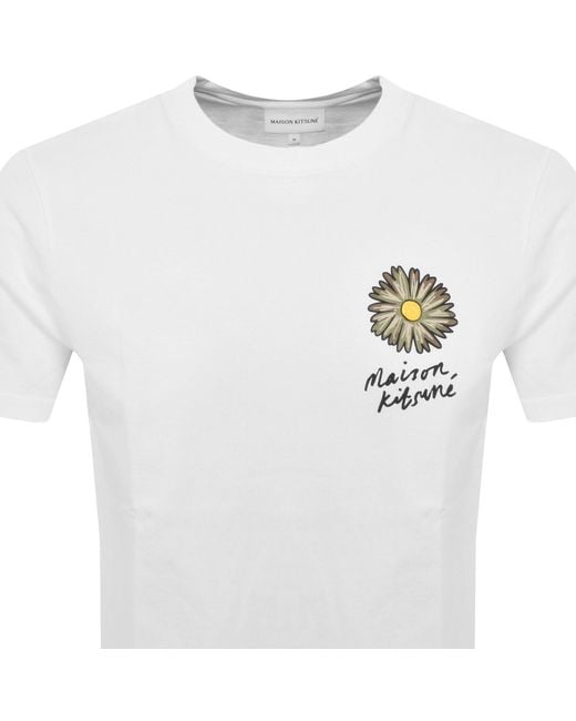 Maison Kitsuné White Floating Flower T Shirt for men
