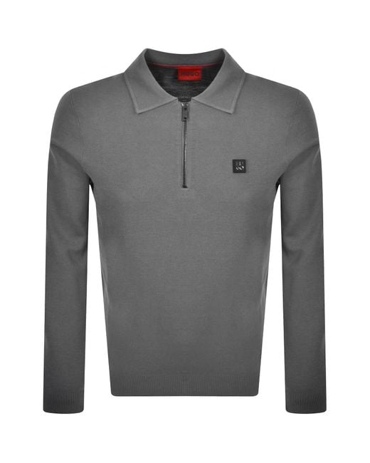 HUGO Gray Sastone Quarter Zip Jumper for men