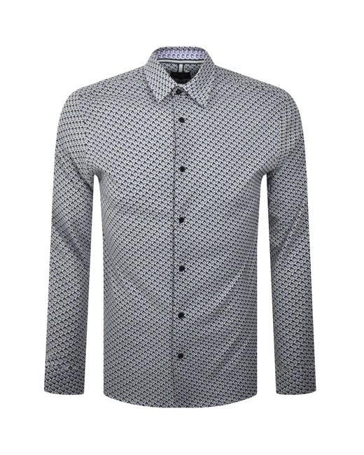 Ted Baker Blue Geo Print Long Sleeve Shirt for men