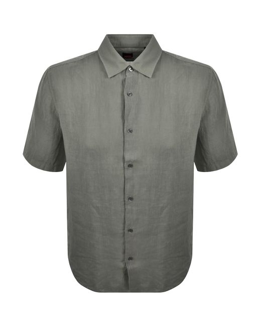 Boss Gray Boss Rash 2 Short Sleeved Linen Shirt for men