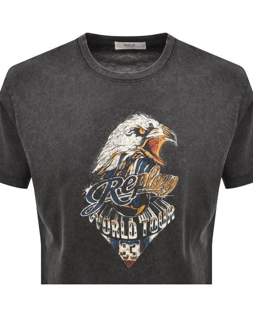 Replay Black Graphic T Shirt for men