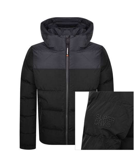 Superdry Black Colour Block Hooded Puffer Jacket for men