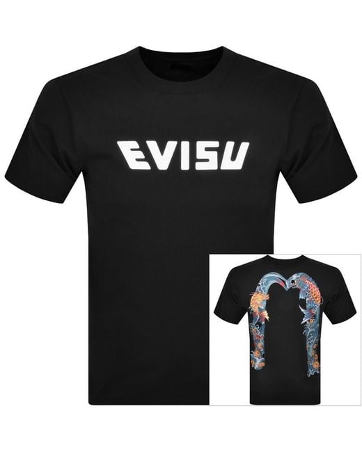 Evisu Black Koi Daicock Print T Shirt for men