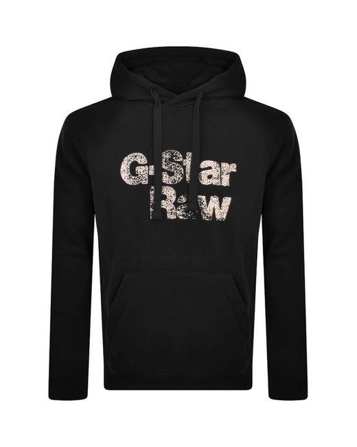 G-Star RAW Black Raw Painted Logo Hoodie for men