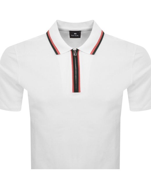 Paul Smith White Regular Zip Polo T Shirt for men