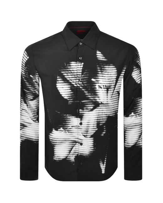 HUGO Black Ermo Patterned Slim Fit Shirt for men