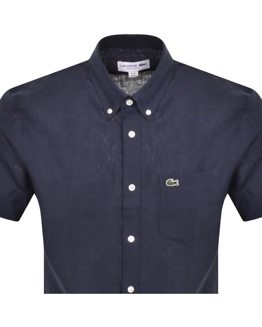 Lacoste Blue Linen Short Sleeved Shirt for men
