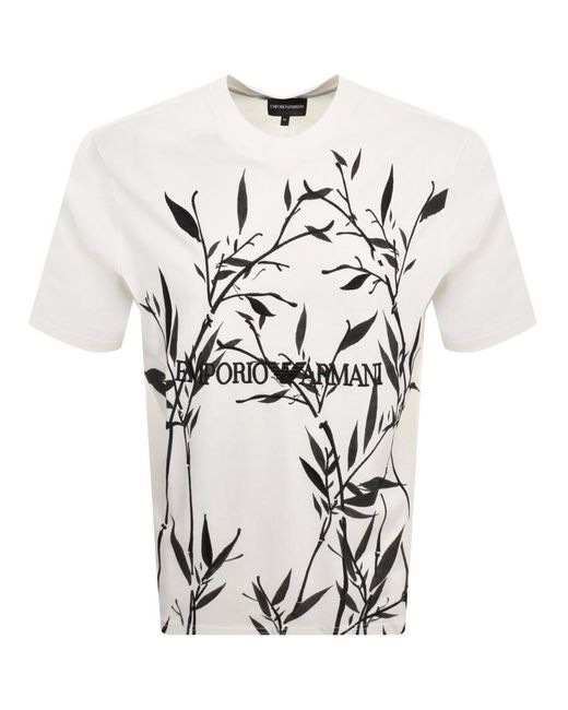 Armani White Emporio Crew Neck Logo T Shirt for men