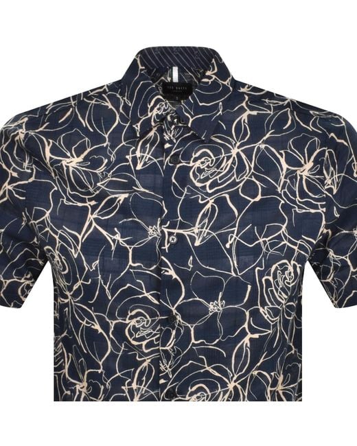 Ted Baker Blue Cavu Abstract Floral Shirt for men