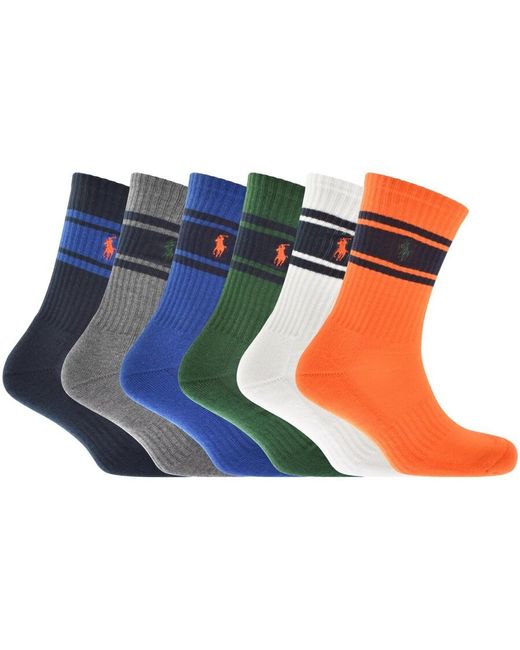 Ralph Lauren Blue Six Pack Classic Sport Socks for men