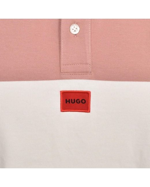 HUGO Pink Diragbi Long Sleeved Polo T Shirt for men
