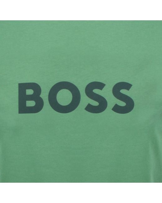BOSS BUSINESS Green Boss Beachwear Logo T Shirt Open for men