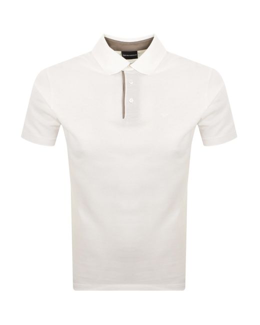 Armani White Emporio Contrast Placket Polo Snow for men