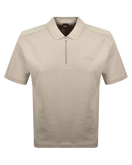 Boss Natural Boss Rib Quarter Zip Polo T Shirt Light for men