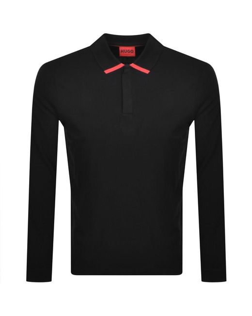 HUGO Black Dalomo Long Sleeve Polo T Shirt for men