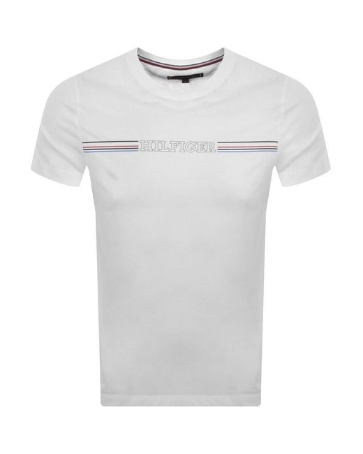 Tommy Hilfiger White Stripe Slim Fit T Shirt for men