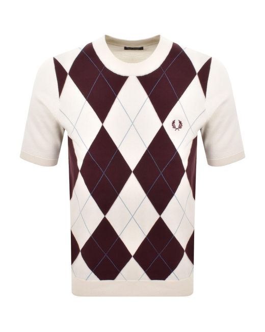 Fred Perry Purple Argyle Knit T Shirt Ecru for men