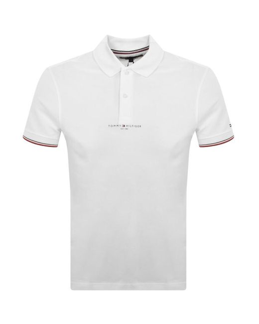 Tommy Hilfiger White Logo Tipped Polo T Shirt for men