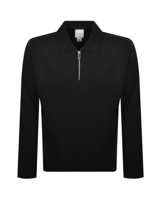 Calvin Klein Black Quarter Zip Polo T Shirt for men