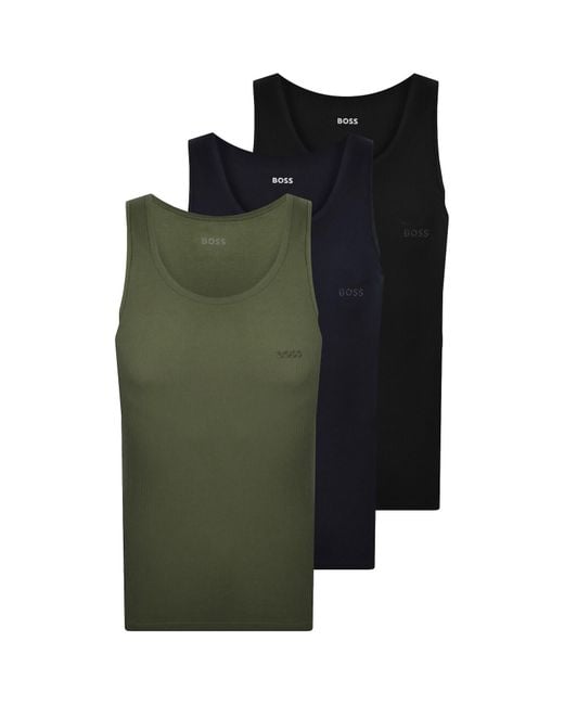 BOSS BUSINESS Green Boss 3 Pack Classic Rib Vests for men
