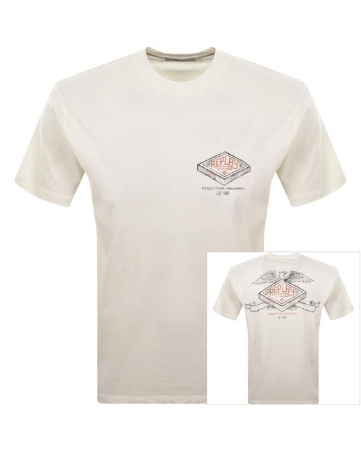 Replay White Logo T Shirt Off for men