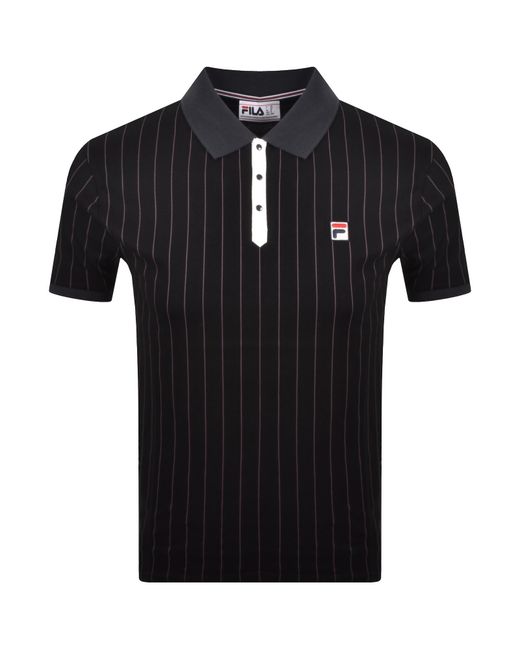 Fila Black Fila Classic Vintage Stripe Polo T Shirt for men