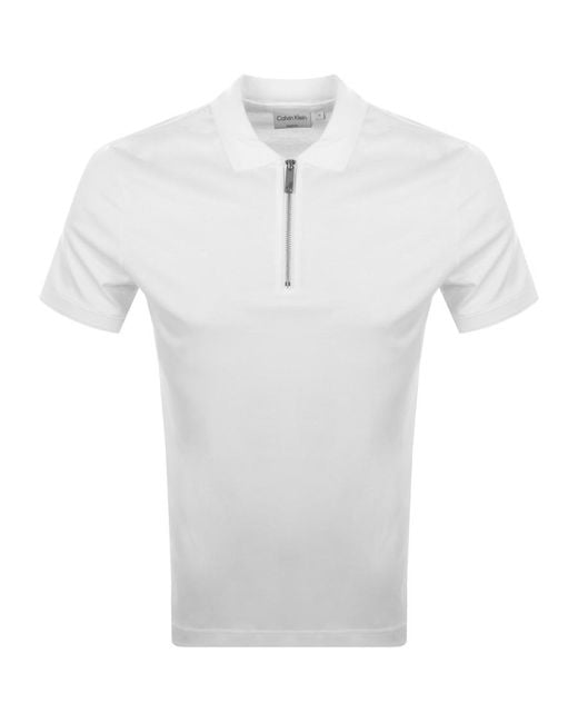 Calvin Klein Liquid Touch Zip Polo T Shirt in White for Men