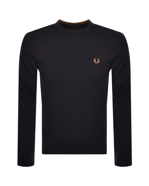 Fred Perry Blue Crew Neck Knit Jumper for men