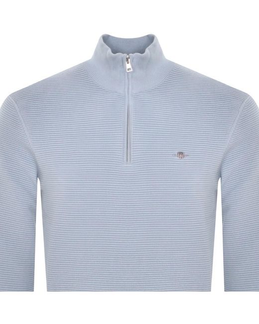 Gant Blue Textured Half Zip Sweatshirt In for men