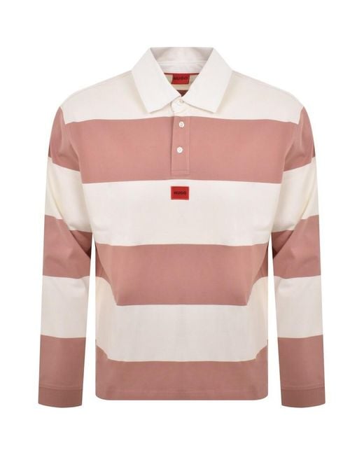 HUGO Pink Diragbi Long Sleeved Polo T Shirt for men