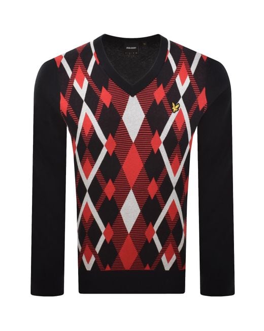 Lyle & Scott Red Argyle Knitted Jumper for men