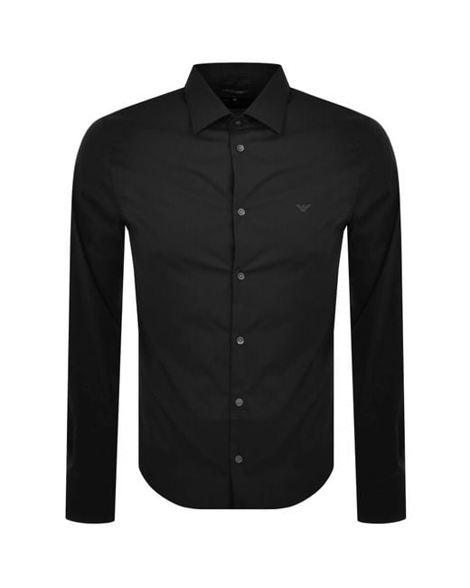 Armani Black Emporio Logo Long Sleeve Shirt for men
