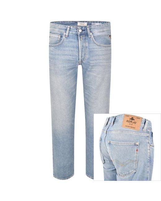 Replay Blue Grover Straight Fit Light Wash Jeans for men