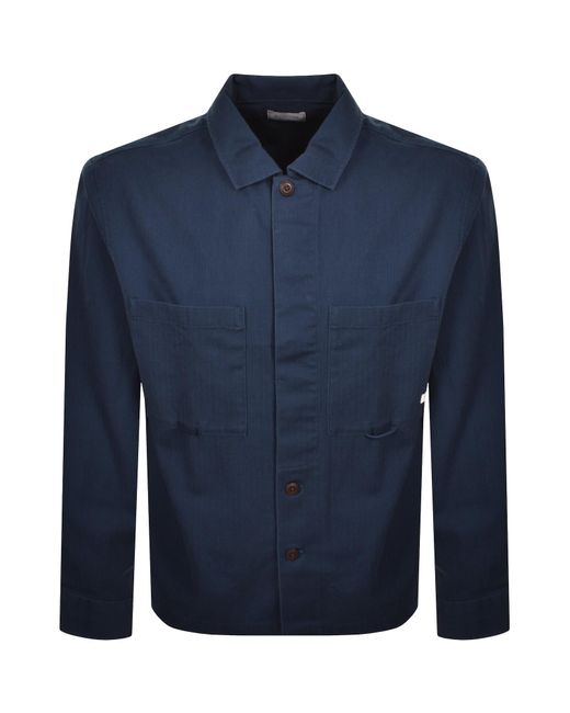 Farah Blue Farah Marshall Long Sleeve Overshirt Yale for men