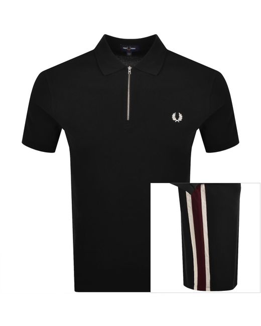 Fred Perry Black Tramline Quarter Zip Polo T Shirt for men